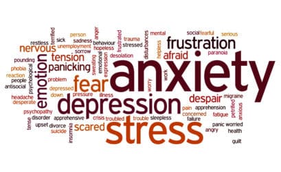 Anxiety, Stress, Depression and more emotions in a word cloud